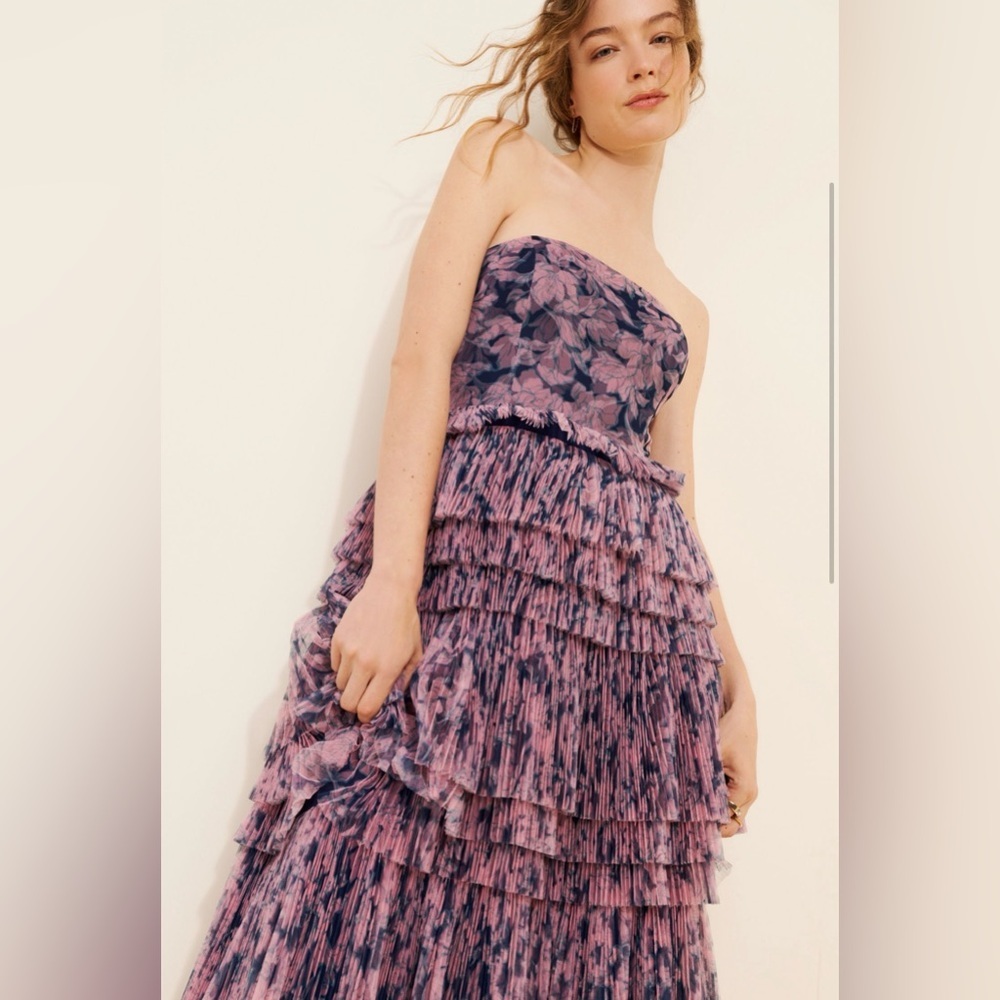 Hutch by Anthropologie Strapless Floral Tiered Dress in Purple - Picture 4 of 9